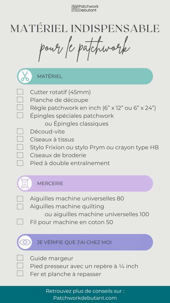 checklist du matériel indispensable pour faire du patchwork (mercerie et outils)